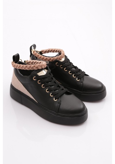 Dgn Es851 Kadin Kalin Taban Halhal Detayli Silver Taşli Sneakers Ayakkabi ES851-2007-R123499 Siyah