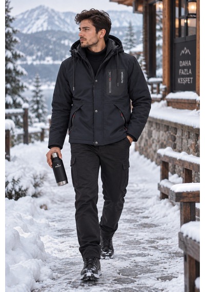 Luxic Core Luxıc Core Erkek Kürklü Kapüşonlu Softshell Kışlık Mont Lacivert 2xl