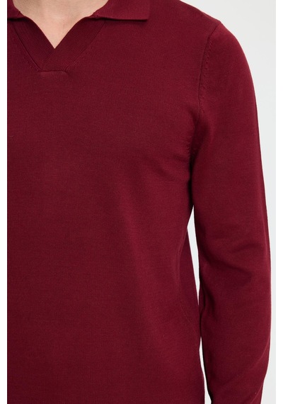 Tudors Erkek Standart Fit Normal Kesim Polo V Yaka Bordo Triko Kazak-35697 Bordo