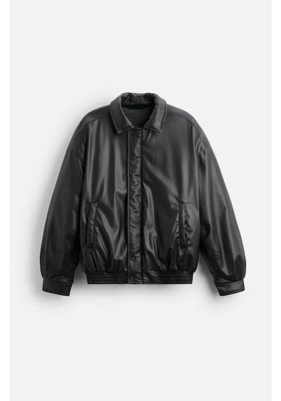 Unisex Yeni Sezon Kapitone Dolgulu Oversize Vintage Siyah Deri