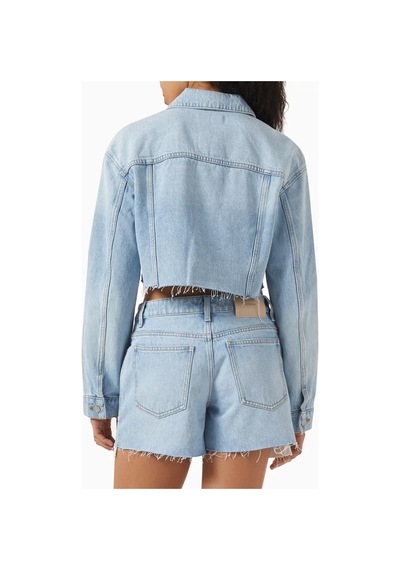 12storeez Cropped Denim Kadın Ceket, Ham Paça Ve 13.5oz Kumaşla Yazlık Şıklık Açık Mavi