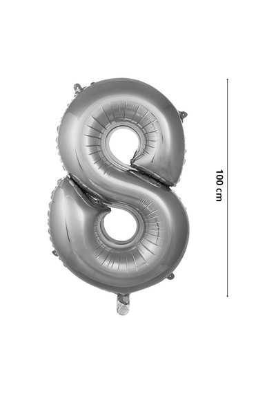 8 Yaş Rakam Folyo Balon. 100 CM - Gümüş