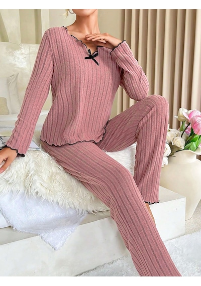 Bella Notte Gül Kurusu Pamuklu Fiyonk Detaylı Pijama Takımı