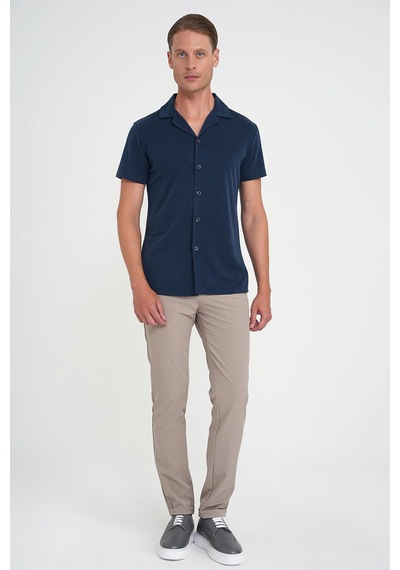 Efor Slim Fit Apaş Yaka Modal Karışımlı Kısa Kol Lacivert Gömlek G 1590 Lacivert