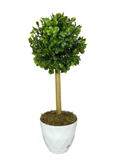 Yapay Ağaç Şimşir Top Tek Toplu 12x31cm Beyaz Saksıda