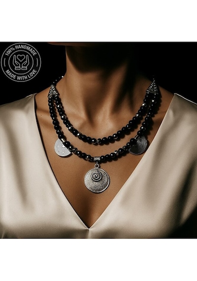 Oniks Hematit Kristal 2 Sıralı Cesaret Güç Ve Nazardan Korunma Ko Çok Renkli