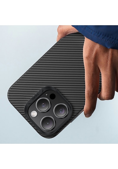 Apple Uyumlu iPhone 16 Pro Kılıf Benks M-safe Metal Kamera Çerçeveli Magnetik Armorair 600d Kevlar Fiber Siyah Siyah
