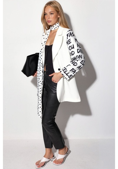 Hiccup Msn Oversize Krep Blazer Ceket Tozlu Beyaz