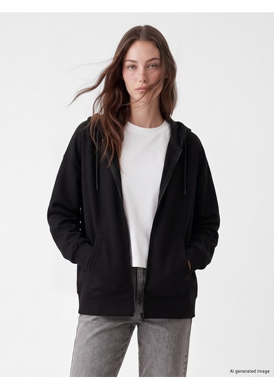 Lcw Modest Siyah Soft Touch Kadın Fermuarlı Sweatshirt