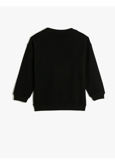 Koton Basic Sweatshirt Pamuklu Bisiklet Yaka Etiket Detaylı Siyah 4wkb10339tk