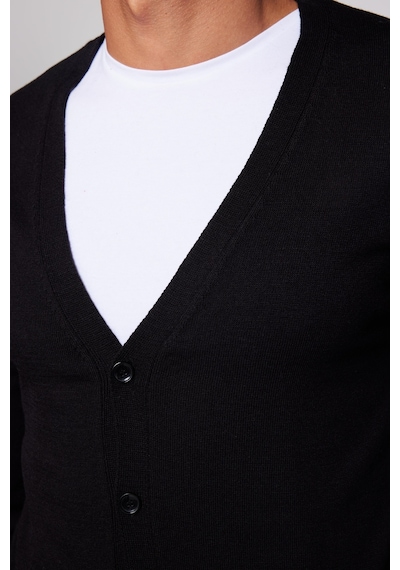 Tudors Erkek Slim Fit Dar Kesim Düğmeli Düz Tüylenmeyen Yumuşak Dokulu Siyah Hırka-28772-siyah Siyah