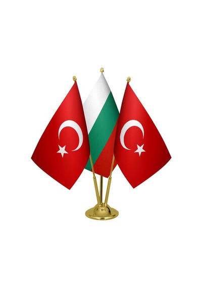 Masa Üstü Bulgaristan Bayrağı Türk Bayrağı Üçlü Pirinç Direk Masa