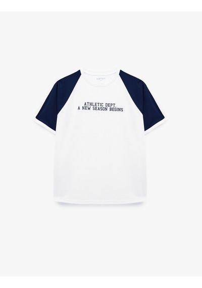 Koton Rahat Kalıp Bisiklet Yaka Renk Kontrastlı Kısa Reglan Kol Baskılı Spor Tişört Beyaz 6sak10255nk Koton Rahat Kalıp Bisiklet Yaka Renk Kontrastlı Kısa Reglan Kol Baskılı Spor Tişört Beyaz 6sak10255nk