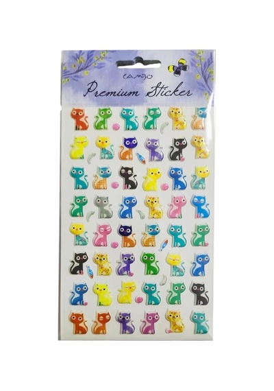 Puf Sticker Balıklı Kedi Çok Renkli