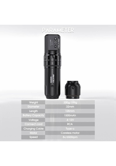 Mast Fold Pro Ayarlanabilir Stroke 2.4 4.2mm Çift Bataryalı Kablosuz Dövme Makinesi - Siyah