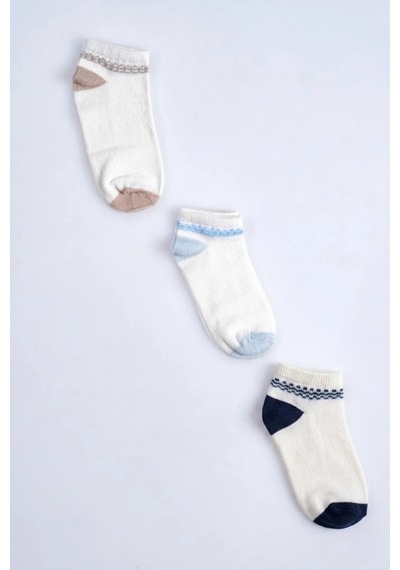 Cocole Socks Erkek Bebek Patik Çorabı 3 Lü Set Pamuklu Zincirli Örüntü Desenli Çok Renkli
