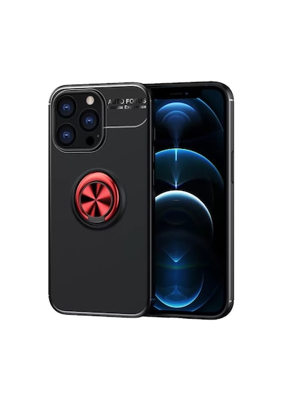 Newface Apple İphone 13 Pro Max Kılıf Range Yüzüklü Silikon - Siyah-kırmızı