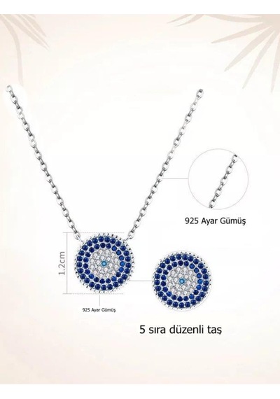Brezza Lusso Jewelry Zarif Model 5 Sıra Nazar Boncuk Kadın Gümüş Kolye 45 CM