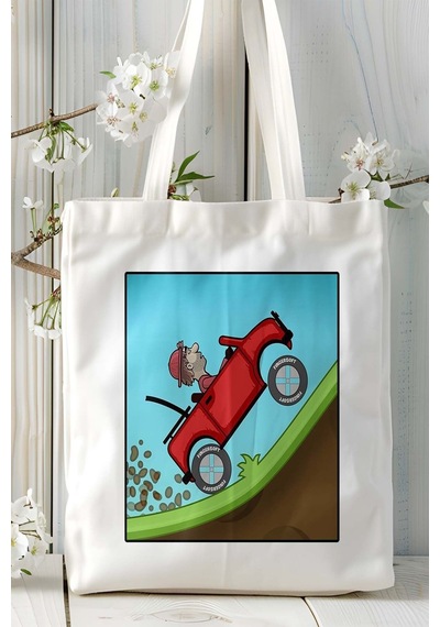 Art Hediye Hill Climb Racing Mobil Oyun Baskılı Bez Çanta Omuz Çantası Çift Tafaflı Baskı Kişiye Özel 5 Çok Renkli