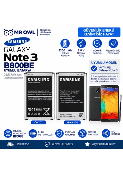 Samsung Galaxy Note 3 Uyumlu B800be 3200 Mah 3.8v Li-ıon Nfc Batarya
