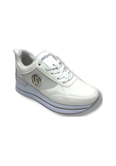 Wickers 2927-26 Cilt Deri Dolgu Topuklıu Anatomik Kadın Sneaker Beyaz Gri Beyaz