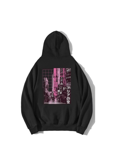 Brz Collection Unisex Oversize Asian Street Sweatshirt Hoodie Siyah