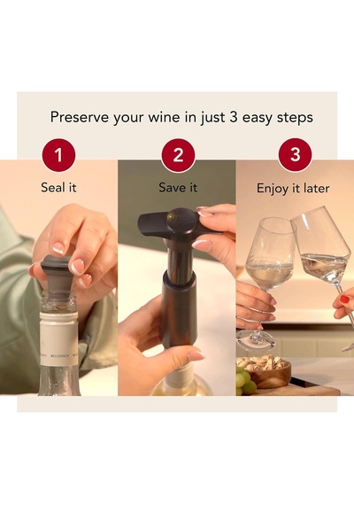 Vacu Vin Şarap Vakum Seti, 1 Pompa, 2 Tıpa, Siyah