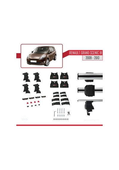 Renault Grand Scenic Iıı 2009-2013 Arası İle Uyumlu Ace-4 Ara Atkı Tavan Barı Gri