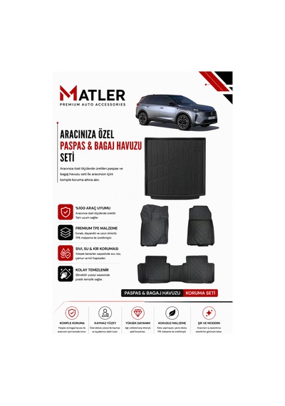 Peugeot 5008 Hybrid 2024 Model 4d Ekstra Havuzlu Paspas Ve Bagaj Havuzu Set