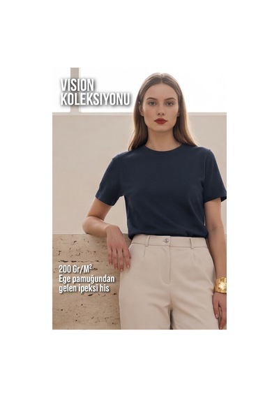 Goffra Kadın Vision Bisiklet Yaka Premium Kalite Yoğun Dokulu Pamuklu T-shirt Lacivert W101-r0220-07 Goffra Kadın Vision Bisiklet Yaka Premium Kalite Yoğun Dokulu Pamuklu T-shirt Lacivert W101-r0220-07