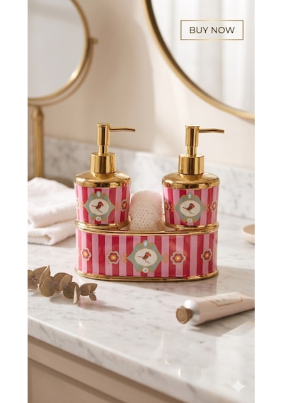 Reoona Saray Esintisi Kuş Motifli Gold Pompalı Lüks Banyo Takımı Diğer