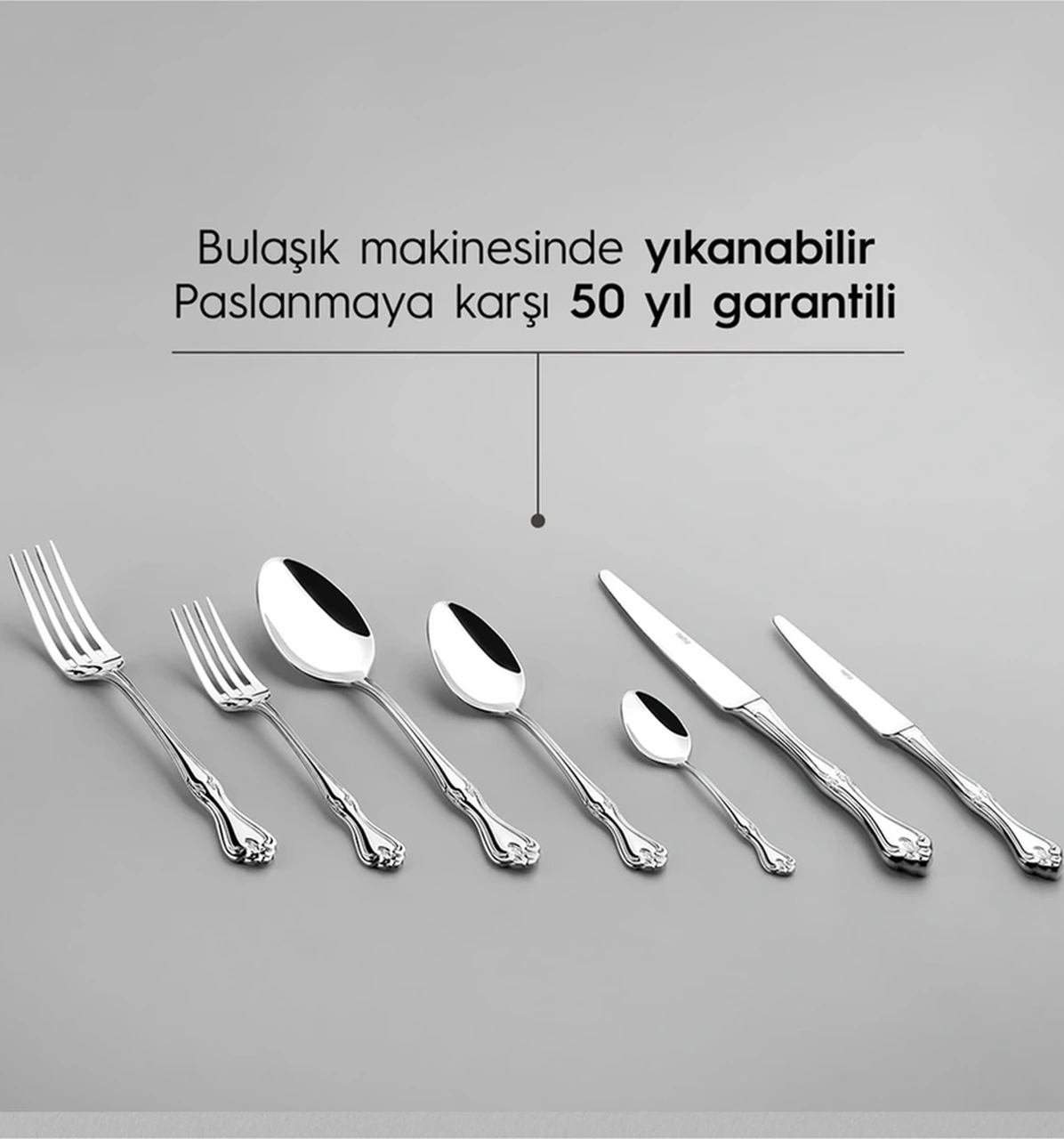 Nehir Lalezar Sade 12 Kişilik 89 Parça Kutulu Çatal Kaşık Bıçak Takımı GÜmüş