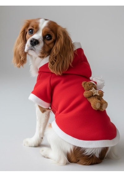 Uncle Teddy Kırmızı Xmas Köpek Kıyafeti Kapüşonlu Polar Noel Sweatshirt Küçük Irklar İçin