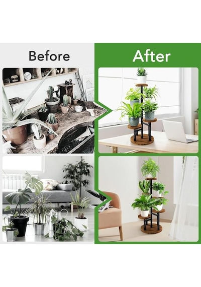 Çiçeklik 5 Raflı Saksılık Dekoratif 5 Raflı Çiçeklik Metal Doğal Ahşap Saksılık Çiçek Rafı Daire Model 1 Adet