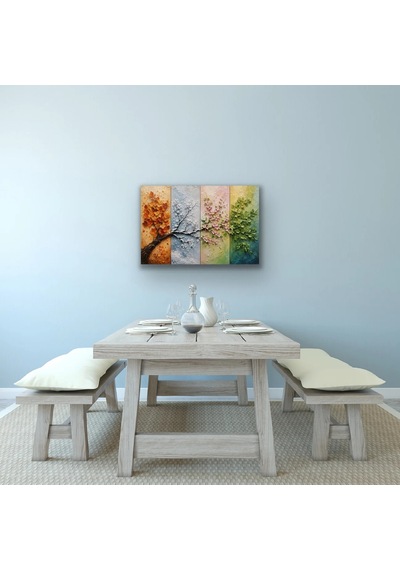 4 Mevsim Ağaç Kanvas Tablo 60x90 Cm Çok Renkli