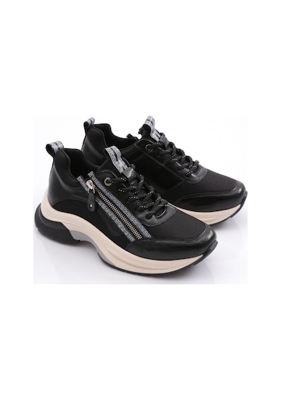 Dgn 30164 Kadin Bağcikli Fermuarli Spor Ayakkabi 30164-2027-R7704 Platin - Siyah