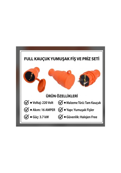 Monofaze Erkek - Dişi Fiş Tam Kauçuk- Halojen - Yumuşaktır Araç Şarjı Uyumlu 16 Amper 3.7 Kw - 934358911