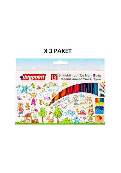 Bigpoint Jumbo Mum Boya Silinebilir 12 Renk X 3 Paket Çok Renkli