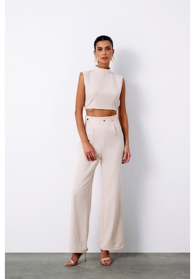 Sateen Bel Aksesuarlı Pantolon - Bej-135211 Bej