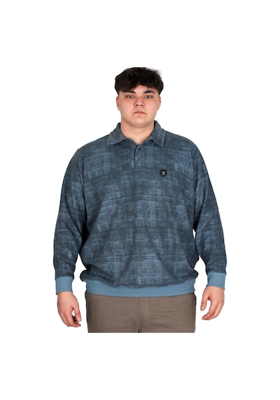 Mode Xl Büyük Beden Erkek Polo Yaka Sweatshirt Baskılı Selanik U24440 Mavi Mavi