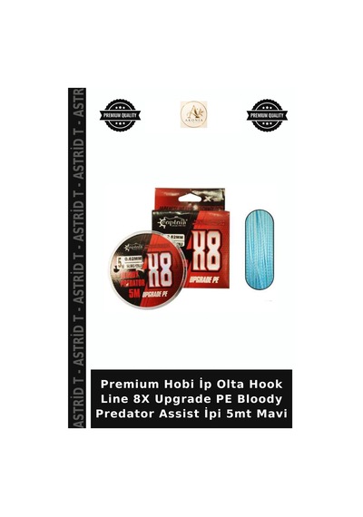 Premium Hobi İp Olta Hook Line 8x Upgrade Pe Bloody Predator Assist İpi 5mt Mavi 50 Lbs