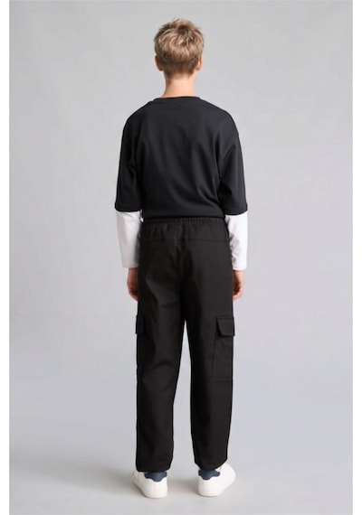 Defacto Pamuklu Kargo Jogger Paça Gabardin Siyah Pantolon Erkek Çocuk F1970a826aubk81 Siyah-bk81