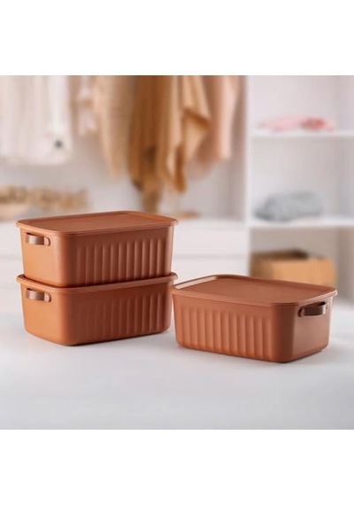 1 Adet Düzenleyici Kapaklı Kutu, Dekoratif Saklama Kutusu, Organizer 35cm 25cm 14cm Kiremit 10 Litre Açık Ahşap