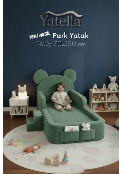 Yatella Luxury Tedyy Baza Ve Başlıklı Montessori Full Sünger Yatak Seti 70 X 130 Gri