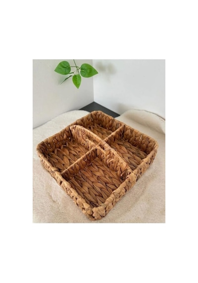Ayrex El Yapımı Hasır Saplı Kare 4 Bölmeleli Düzenleyici Organizer, Banyo, Mutfak Ve Yemek Masası İçin, 28cm 28 Diğer