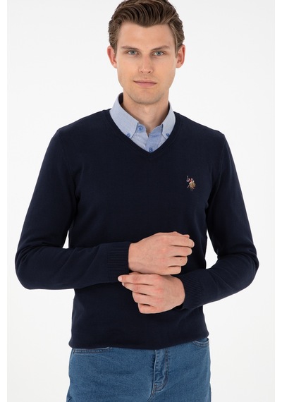U.S. Polo Assn. Erkek Slim Fit V Yaka Lacivert Basic Kazak 50288885-VR033