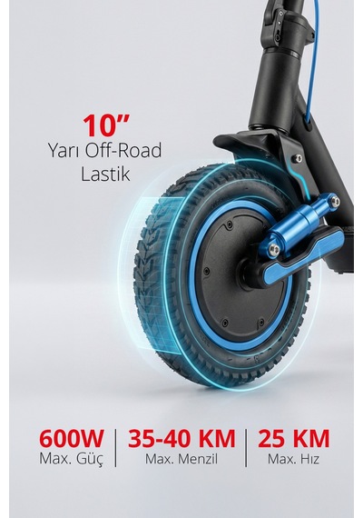 5015-m 600w Elektrikli Scooter 36v 10.4ah 35 Km Menzil Katlanabilir Çift Amortisör Sinyal Mavi