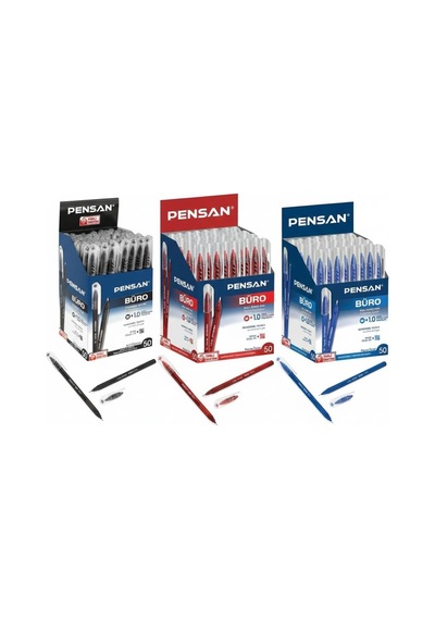 Pensan Büro 2270 Tükenmez Kalem, 1.0 Mm Medium Uç, 3 Renk Seti, 150 Adet 50 Siyah + 50 Mavi + 50 Kırmızı Genel