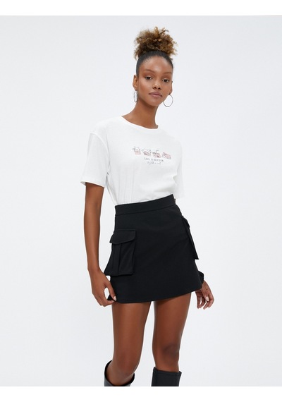 Koton Baskılı Tişört Bisiklet Yaka Kısa Kollu Pamuklu Ekru 4wal10538ık 4WAL10538IK010 Ekru
