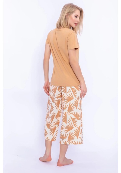 Pierre Cardin Arnetta Camel Renk Kadın Kısa Kollu Pijama Takımı Çok Renkli